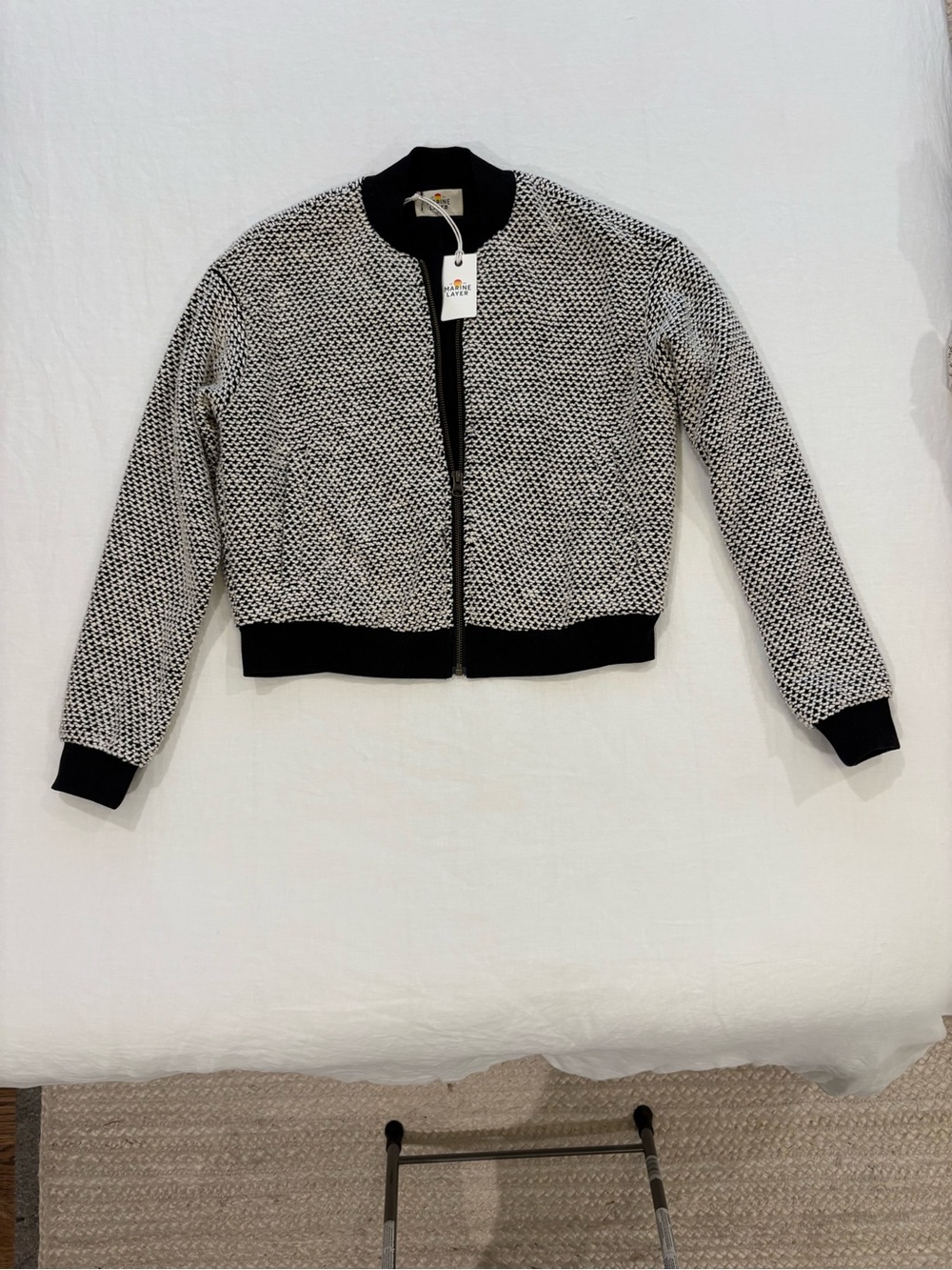 NWT Marine Layer Black and White Knit Bomber Jacket